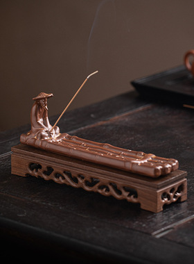 姜太公钓鱼线香插家用室内茶桌禅意卧香炉沉香檀香熏香炉香插摆件
