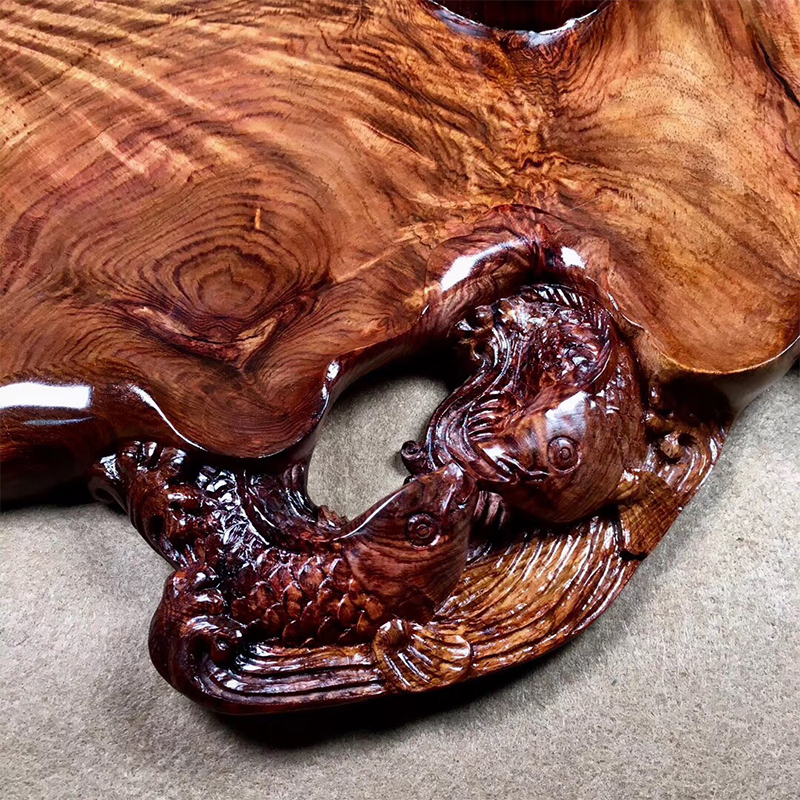 又见海南黄花梨瘤疤花水波纹纹茶几 又见摆件