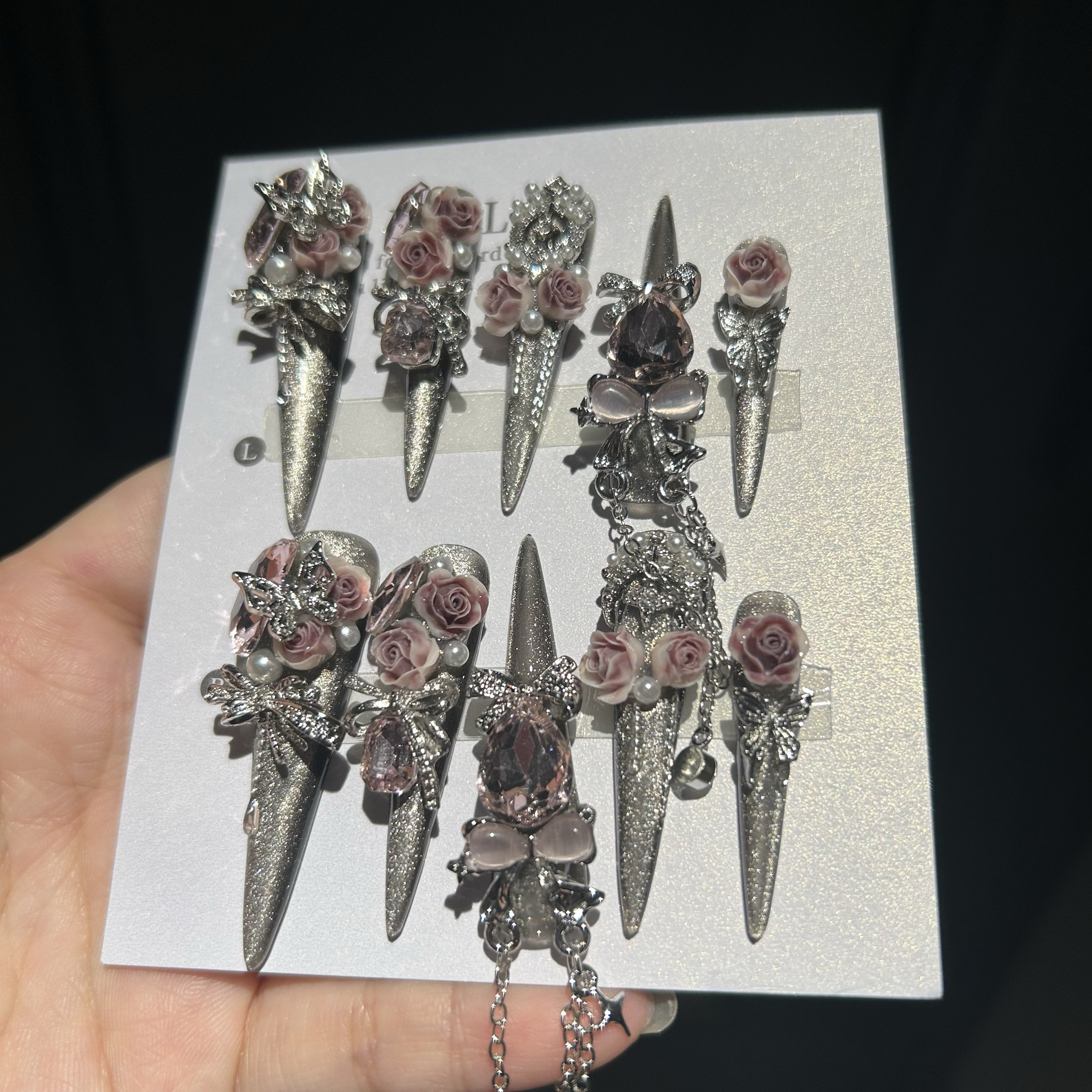 粉龙5.0 重工辣妹风纯手工穿戴甲新款手工美甲贴片长款指甲,淘宝优惠券,粉丝福利购,淘宝优惠卷