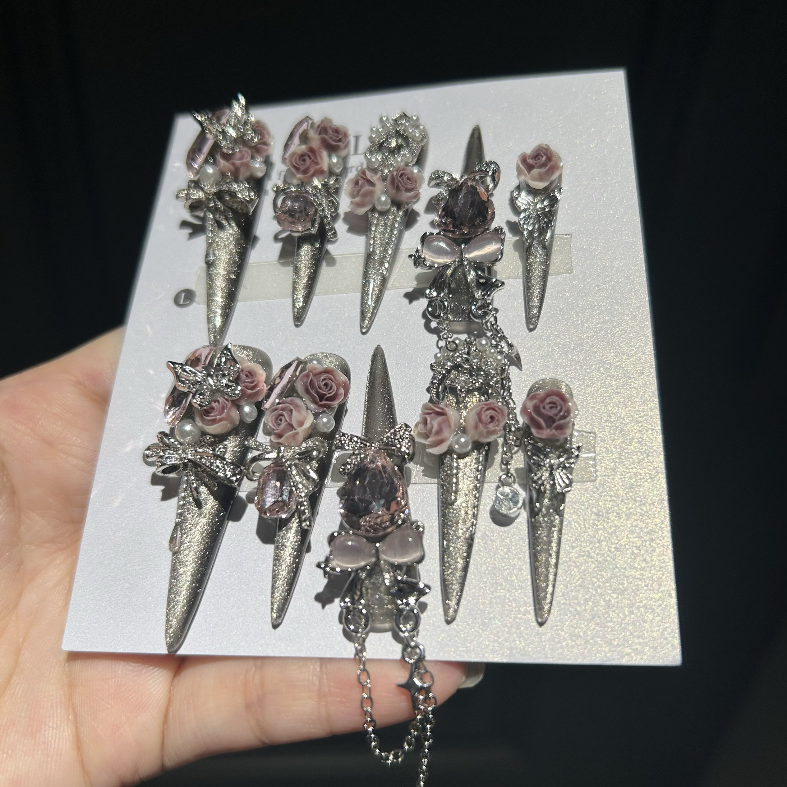 粉龙5.0 重工辣妹风纯手工穿戴甲新款手工美甲贴片长款指甲,淘宝优惠券,粉丝福利购,淘宝优惠卷