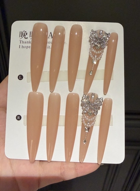 纯手工穿戴甲裸色锆石蝴蝶结美甲贴假指甲显白高级感护甲气质简洁