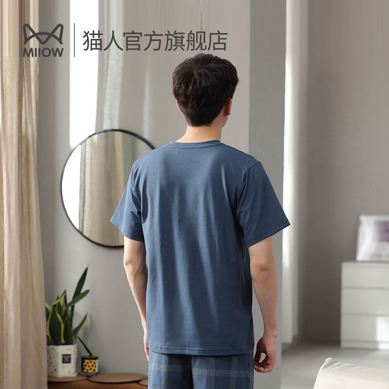 猫人男士纯棉薄款短袖2022年睡衣 猫人服饰睡衣/家居服套装