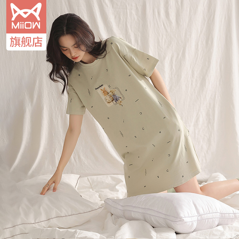 猫人服饰旗舰店猫人纯棉睡裙女夏款睡衣女2022新款卡通居家大码新疆棉女士家居服2