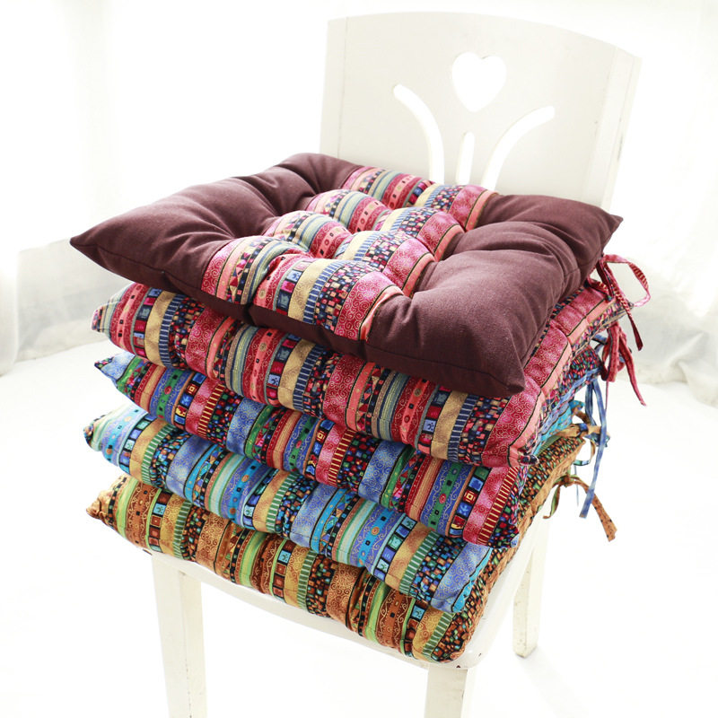 Bohemian ethnic style cotton and linen thickened strap chair cushion