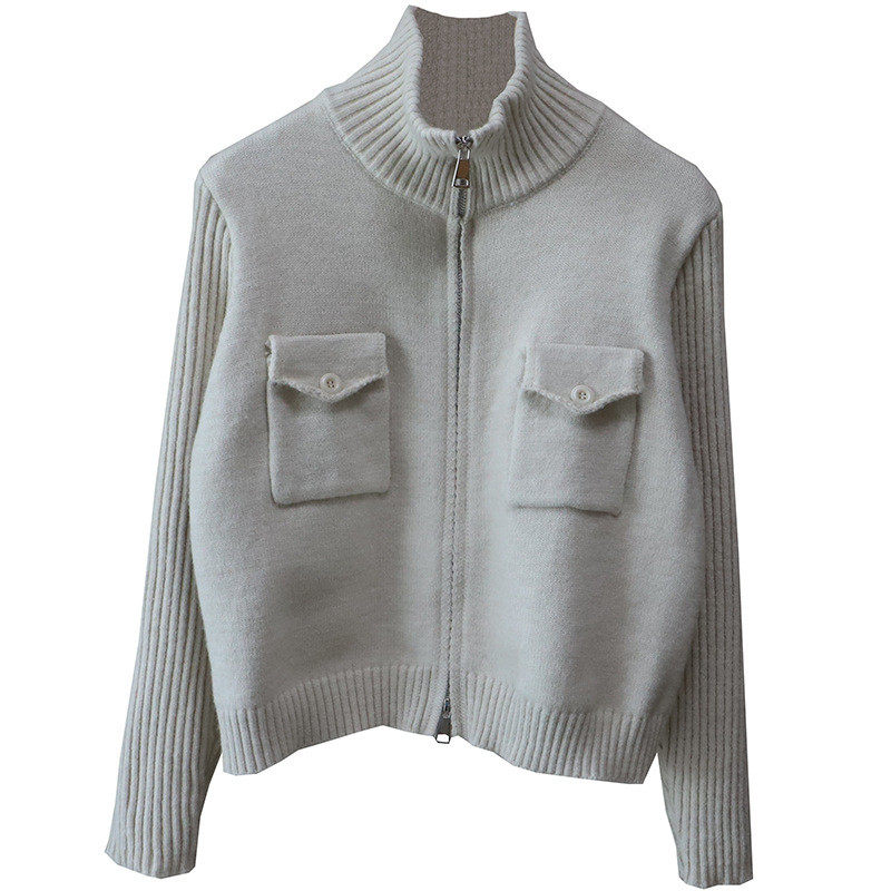 2026秋冬新款韩版显瘦百搭工装短款双拉链开衫女式毛衣,淘宝优惠券,粉丝福利购,淘宝优惠卷