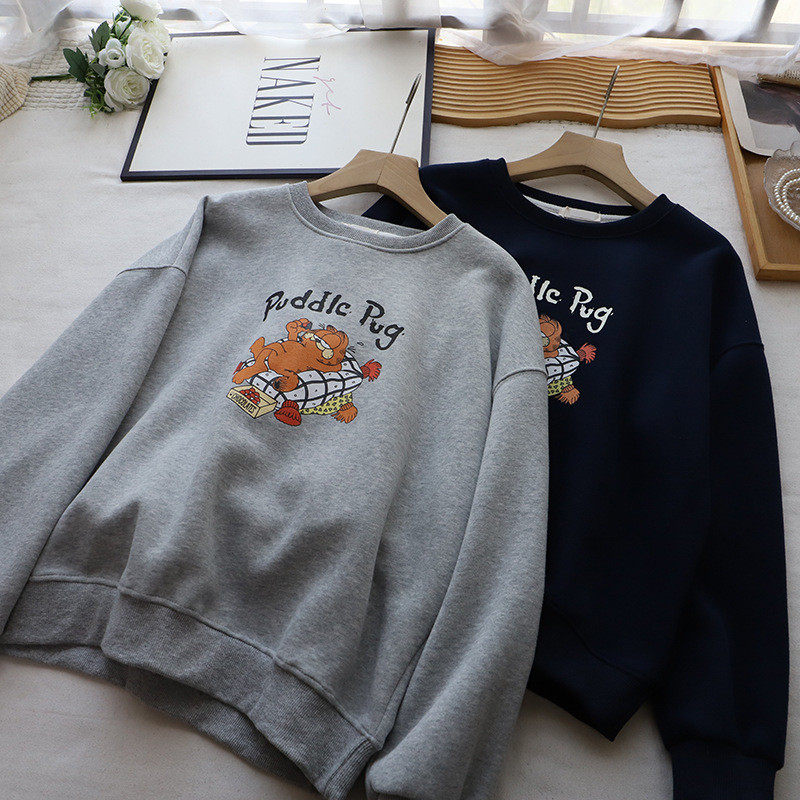 2026秋冬新款韩版圆领简约字母卡通印花宽松休闲卫衣女,淘宝优惠券,粉丝福利购,淘宝优惠卷