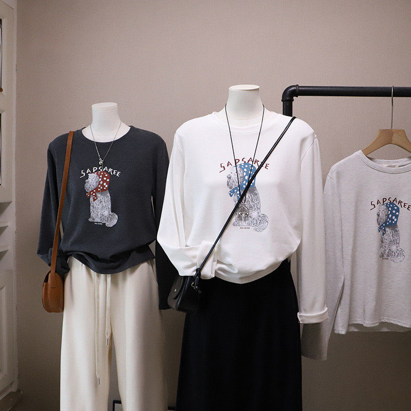 2026秋冬新款韩版圆领卡通印花显瘦百搭抓绒长袖T恤女,淘宝优惠券,粉丝福利购,淘宝优惠卷