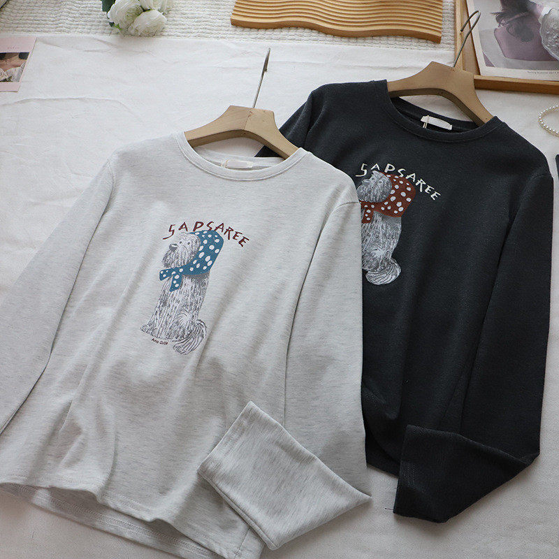 2026秋冬新款韩版圆领卡通印花显瘦百搭抓绒长袖T恤女,淘宝优惠券,粉丝福利购,淘宝优惠卷