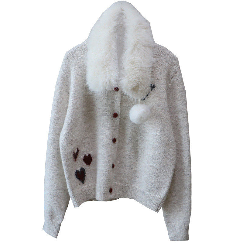 2026秋冬新款韩版甜美减龄爱心提花显瘦百搭开衫毛衣女,淘宝优惠券,粉丝福利购,淘宝优惠卷