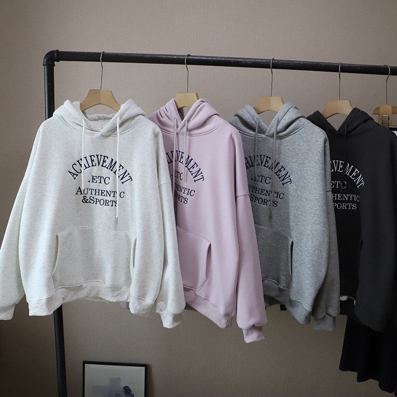 2026秋冬新款韩版连帽字母刺绣加绒加厚休闲百搭卫衣女,淘宝优惠券,粉丝福利购,淘宝优惠卷