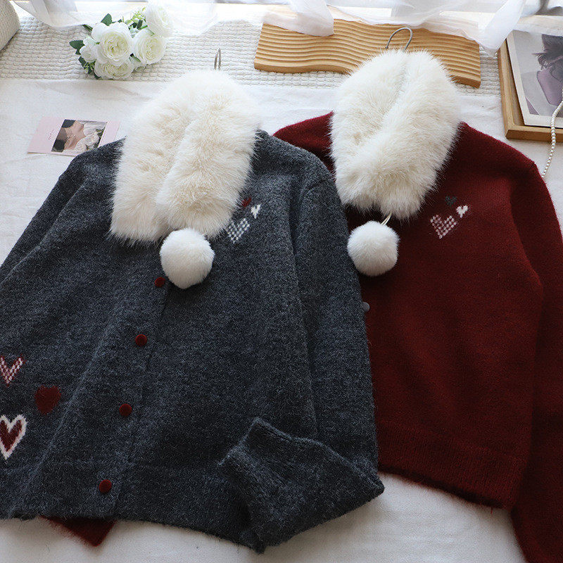 2026秋冬新款韩版甜美减龄爱心提花显瘦百搭开衫毛衣女,淘宝优惠券,粉丝福利购,淘宝优惠卷