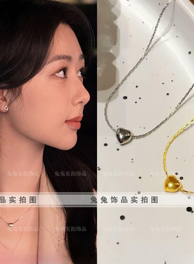 钛钢迷你小爱心竹节细链亮面项链