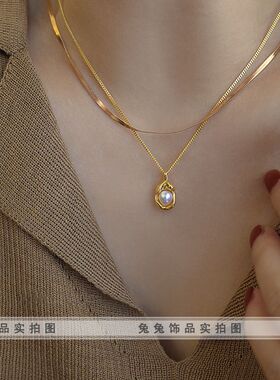 【钛钢不掉色】珍珠豌豆项链轻奢复古小众锁骨链高级气质设计小巧