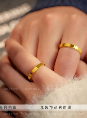 钛钢戒指平安金灿灿情侣光面素圈