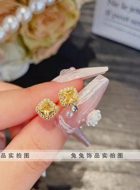 钛钢女超闪小方糖轻奢小众耳钉