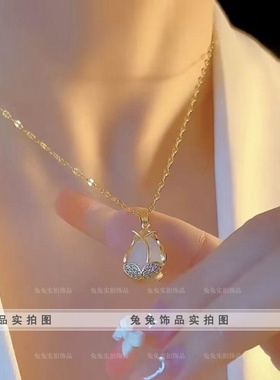 钛钢女猫眼石郁金香项链礼物轻奢