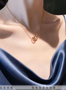 【不掉色不过敏】罗马双环项链女夏轻奢小众吊坠颈链新款钛钢项链