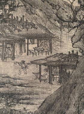 高档北《宋李成晴峦萧寺图》山水国画 画画艺术微喷装饰画 56X111