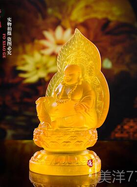 高档新树款脂仿琉璃大肚弥勒佛客厅厂居家奉笑供佛像招财摆件家结