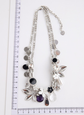 花朵水晶黑宝石纽扣锁骨链女小众设计时髦优雅气质百搭项链颈链