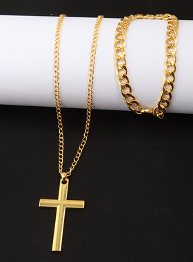 锌合金合成锆石吊坠 【秋冬搭配】2025新款欧美十字架项链男女百�