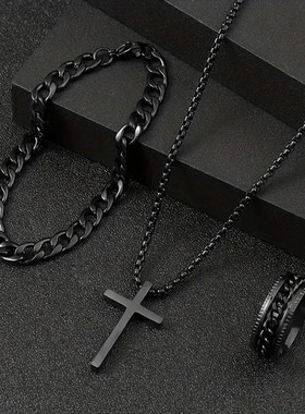铜合金项链 【双11好物】十字架手链戒指个性朋克时尚百搭学生项�