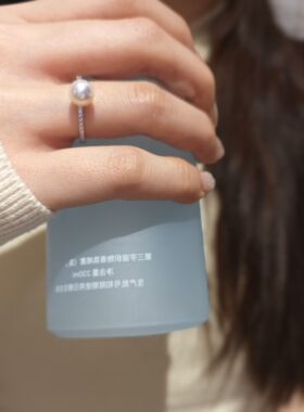 t款7-8mm天然淡水akoya极光正圆微瑕纯银s925镶嵌开口可调节戒指