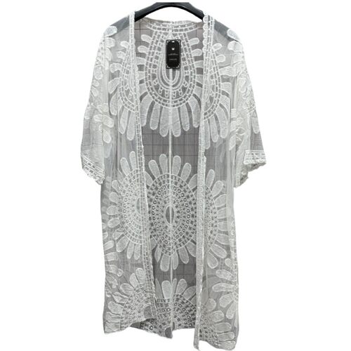 海边度假蕾丝开衫宽松大码沙滩比基尼外搭长款薄外披网纱罩衫-图3