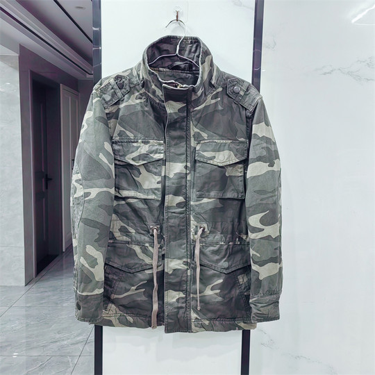Washed retro winter thickened warm camouflage cotton coat men's loose casual multi-pocket workwear cotton coat