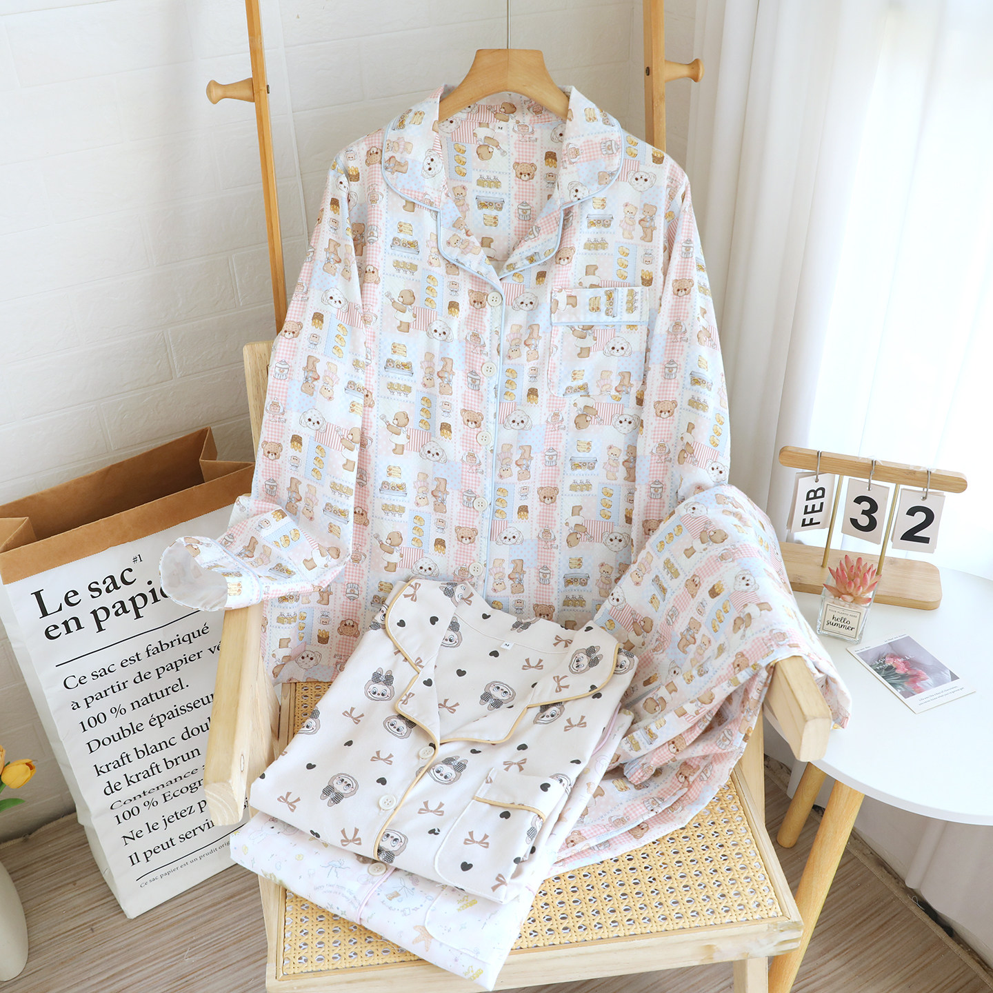 纯棉磨毛~女款春秋冬季翻领长袖长裤套装卡通拉布小熊女全棉睡衣,淘宝优惠券,粉丝福利购,淘宝优惠卷