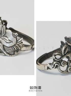 蝙蝠寿桃开口戒925银国风福寿女