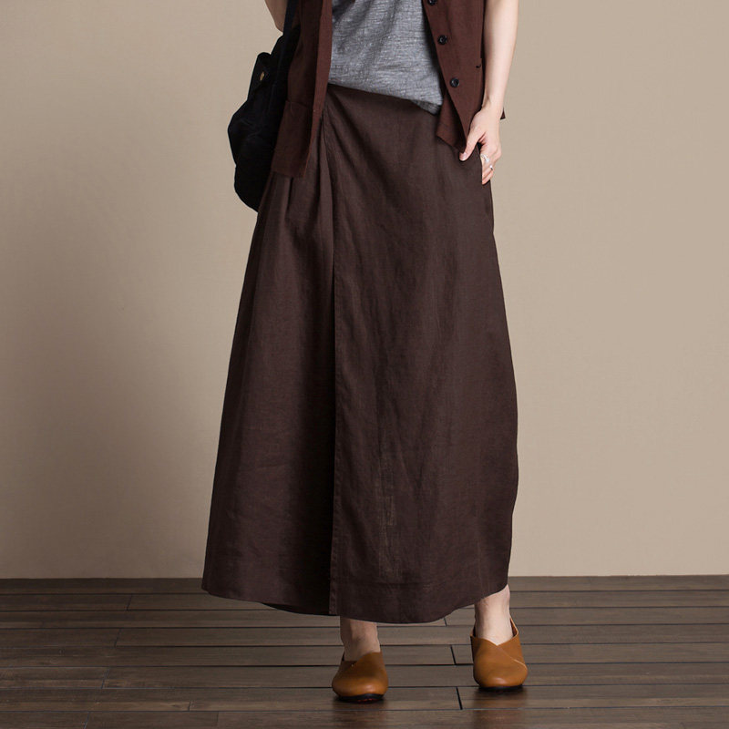 简约休闲亚麻女夏高腰显瘦大脚裤子 六月草休闲裤