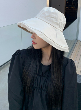 黑色大帽檐渔夫帽女夏季遮阳防晒帽春秋日系uv防紫外线遮脸太阳帽