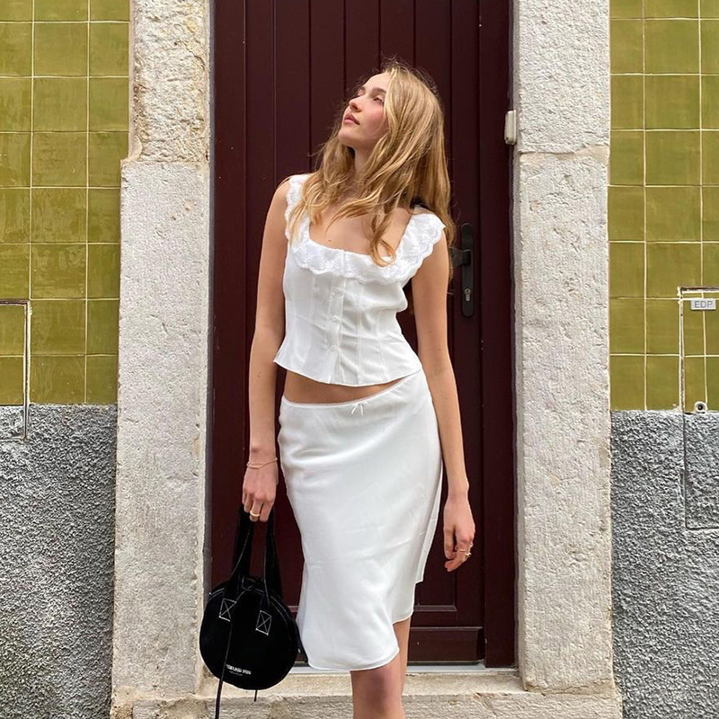 gusty法式纯欲辣妹蕾丝花边吊带背心+丝绸柔软百搭半身裙时尚套装,淘宝优惠券,粉丝福利购,淘宝优惠卷