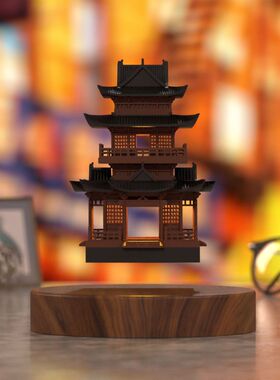 磁悬浮古风阁楼摆件旋转家居客厅办公室装饰品茶台微景观造景装饰