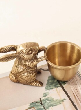 雅苑手工黄铜兔子收纳盒