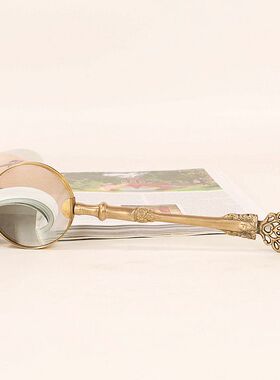 印度进口黄铜手持放大镜10倍高清复古纯铜摆件样板房装饰高档礼品