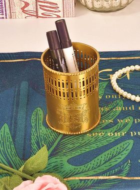 印度黄铜笔筒欧式风书房收纳摆件