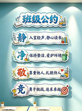 静净敬竞小学班级公约立体墙贴