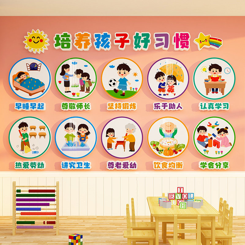 幼儿园文明礼仪墙贴画环创材料主题成品文化墙好习惯养成墙面装饰,淘宝优惠券,粉丝福利购,淘宝优惠卷