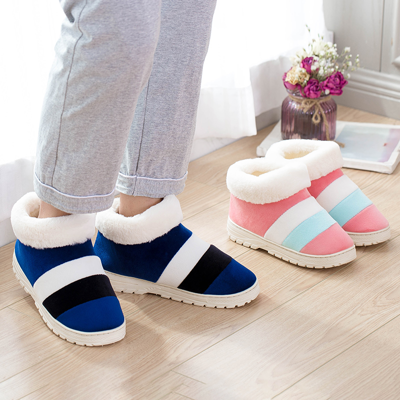 冬天棉拖鞋男包跟室内保暖鞋家居家用厚底毛毛绒高帮棉鞋秋冬季 - 图0