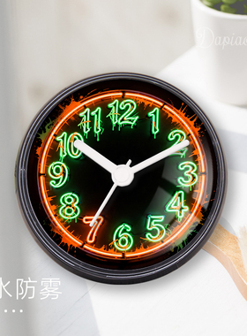泼墨涂鸦亮色赛博霓虹吸盘挂钟浴室免打孔卫生间厨房冰箱迷你时钟