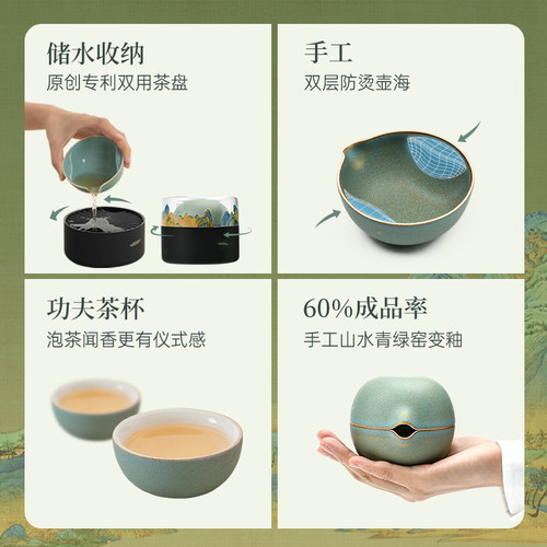 泊喜千里江山小巨蛋旅行快客杯茶壶茶杯功夫茶具套装一人户外便携 - 图1