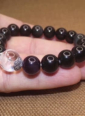 生肖圆珠七彩黑曜石水晶男女手串
