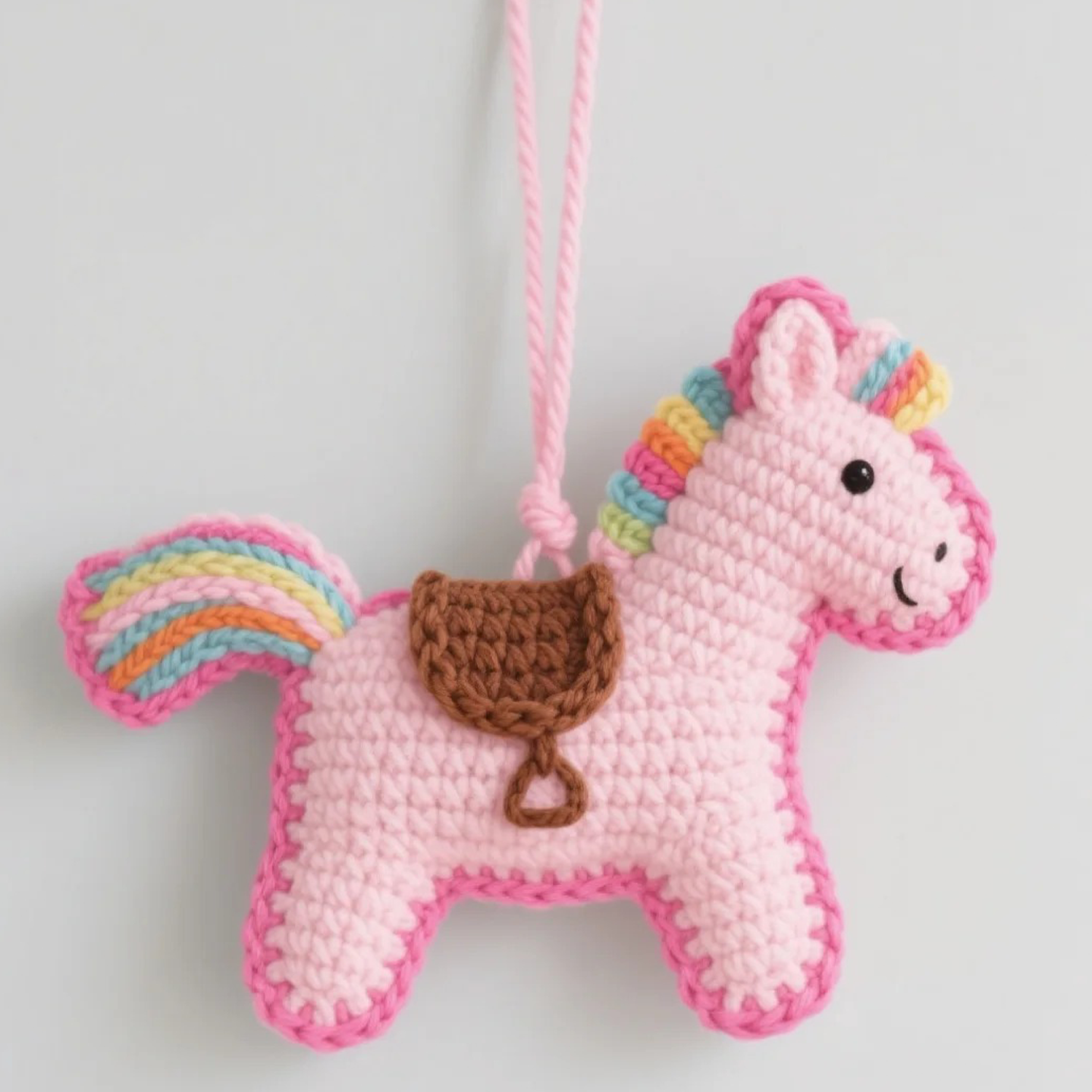 粉粉彩虹小马挂件挂手工毛线编织包包挂件钩针朋友礼物diy材料包,淘宝优惠券,粉丝福利购,淘宝优惠卷