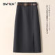Brown retro a-line skirt for women, versatile autumn and winter style