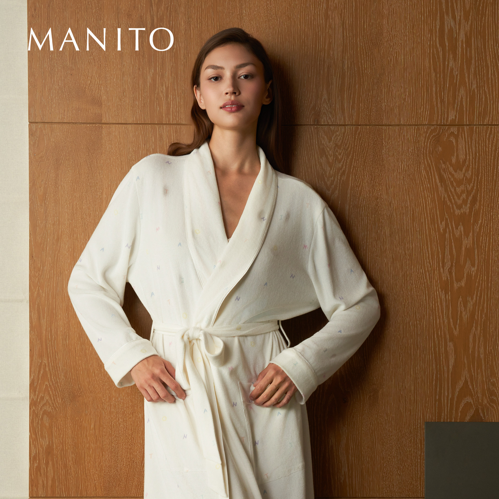 MANITO/曼尼陀New Signature 女士长绒棉针织睡袍彩色字母长袍,淘宝优惠券,粉丝福利购,淘宝优惠卷