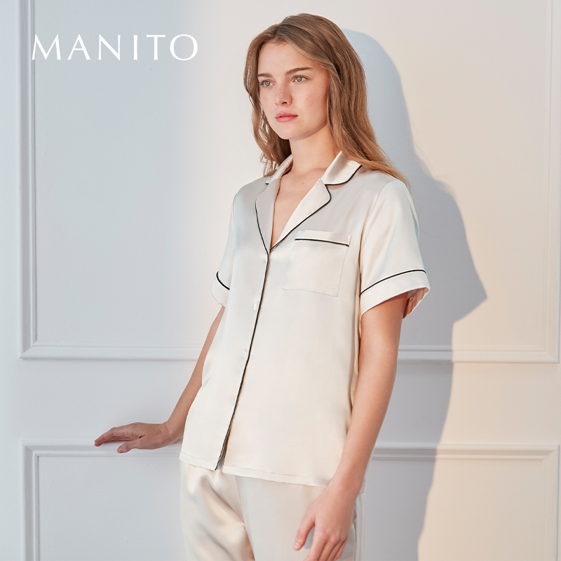 MANITO/曼尼陀真丝睡衣Authentic短袖长裤套装桑丝家居服睡衣夏季