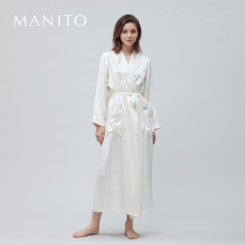 MANITO/曼尼陀Wedding Noble真丝长睡袍婚礼新娘晨袍早春_虎窝淘