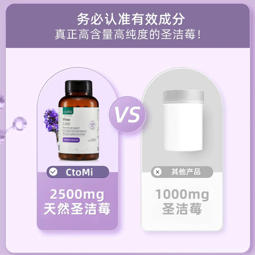 CtoMi圣洁莓胶囊2500卵巢孕酮物呵护女性黄体酮提取物90粒*3瓶装 - 图1